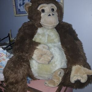 FAO Schwarz Brown and Cream Stuffed Monkey Gorilla LARGE RARE VTG